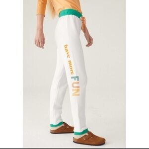NWT Warm Fun “Have More Fun” White & Green Sweat Pants